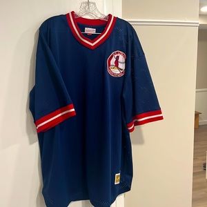 St. Louis Cardinals Mitchell & Ness Big & Tall Mesh V-Neck Jersey - Navy